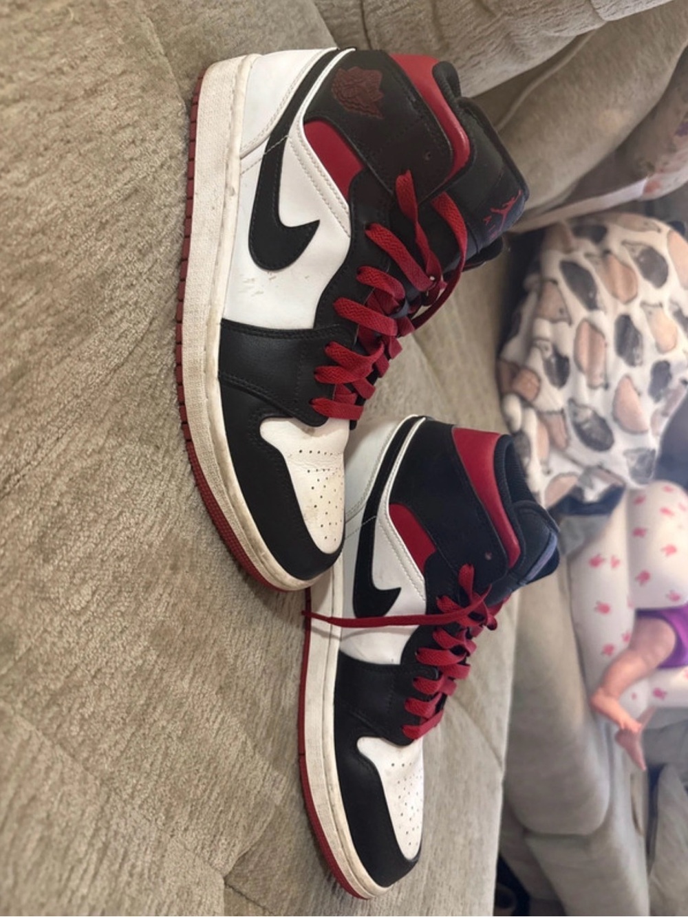 Nike Kids Black White and Red Mid-Top Sneakers